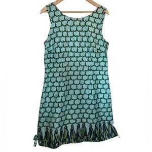 LILLY PULITZER Aqua Blue/Green Print Sleeveless Midi Shift Dress - Size 10